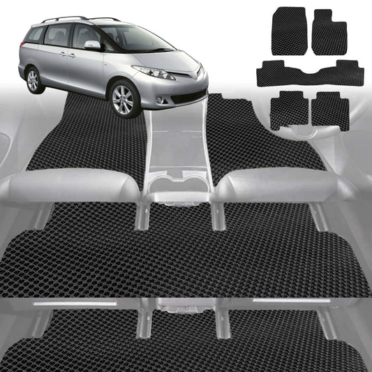 6D Diamond Car Floor Mats for Toyota Tarago 2006-2020 7 Seater-Ultimate Set-Black-Outback GT