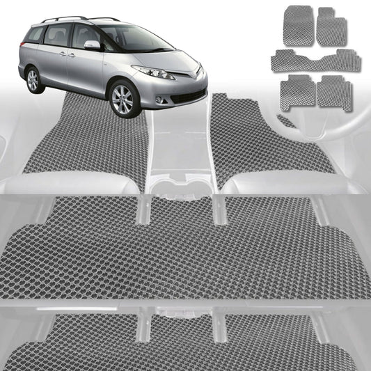 6D Diamond Car Floor Mats for Toyota Tarago 2006-2020 7 Seater-Ultimate Set-Grey-Outback GT