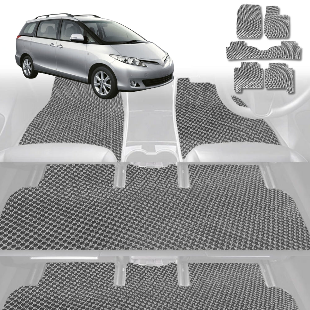 6D Diamond Car Floor Mats for Toyota Tarago 2006-2020-8 Seater-Ultimate Set-Grey-Outback GT