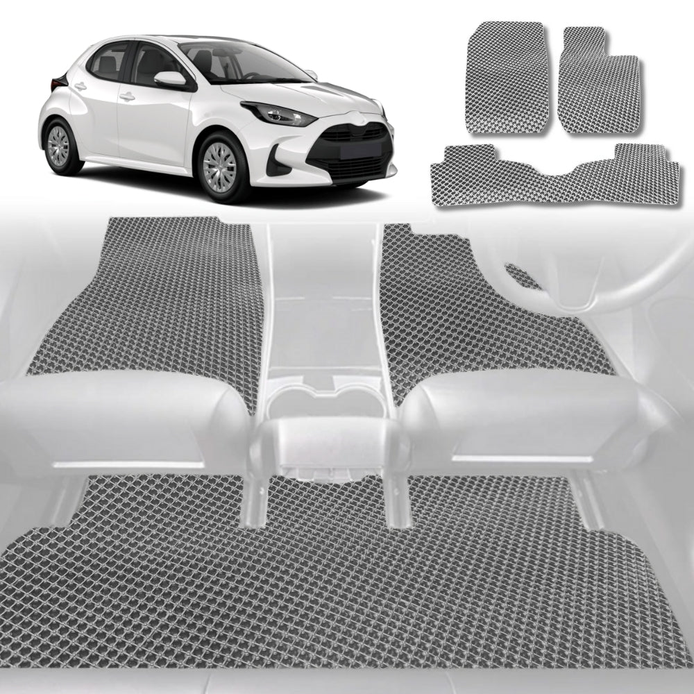 6D Diamond Car Floor Mats for Toyota Yaris 2011-2020-Full Set-Grey-Outback GT