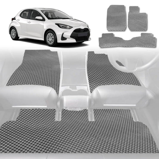 6D Diamond Car Floor Mats for Toyota Yaris 2011-2020-Full Set-Grey-Outback GT
