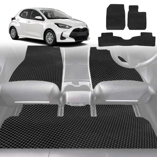 6D Diamond Car Floor Mats for Toyota Yaris 2011-2020-Full Set-Black-Outback GT