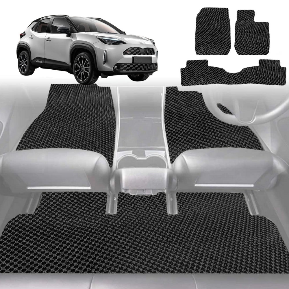 6D Diamond Car Floor Mats for Toyota Yaris Cross 2020-Current-Full Set-Black-Outback GT