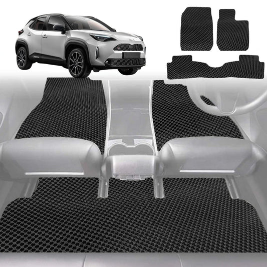 6D Diamond Car Floor Mats for Toyota Yaris Cross 2020-Current-Full Set-Black-Outback GT