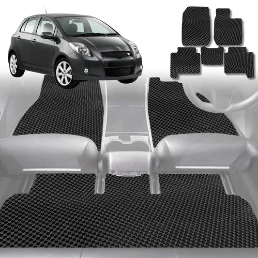 6D Diamond Car Floor Mats for Toyota Yaris 2005-2010-Full Set-Black-Outback GT
