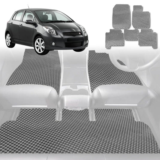6D Diamond Car Floor Mats for Toyota Yaris 2005-2010-Full Set-Grey-Outback GT
