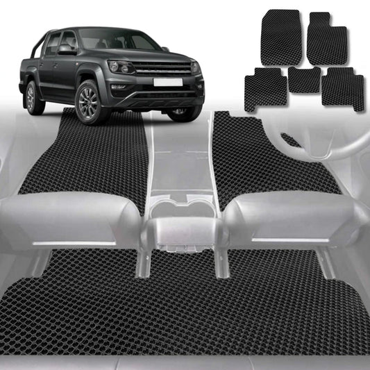 6D Diamond Car Floor Mats for VolksWagen Amarok Dual Cab 2010-2022-Full Set-Black-Outback GT