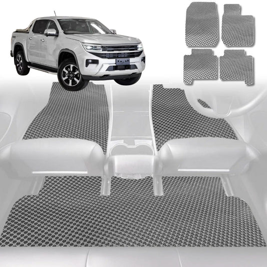6D Diamond Car Floor Mats for VolksWagen Amarok Dual Cab 2H Facelift2022-Current-Full Set-Grey-Outback GT