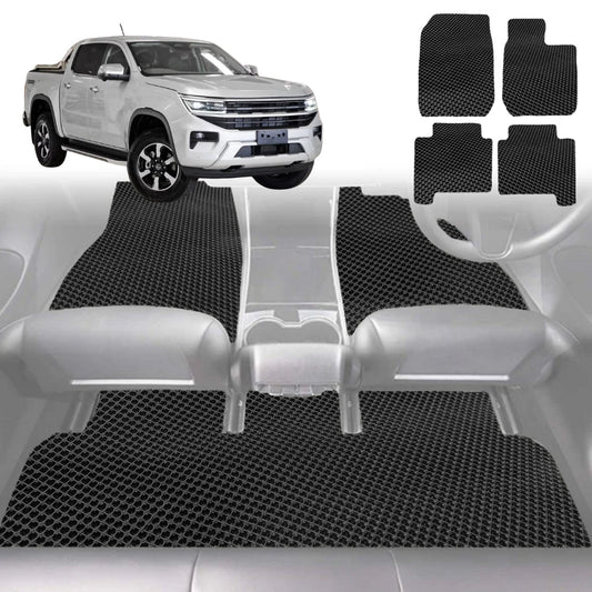 6D Diamond Car Floor Mats for VolksWagen Amarok Dual Cab 2H Facelift2022-Current-Full Set-Black-Outback GT