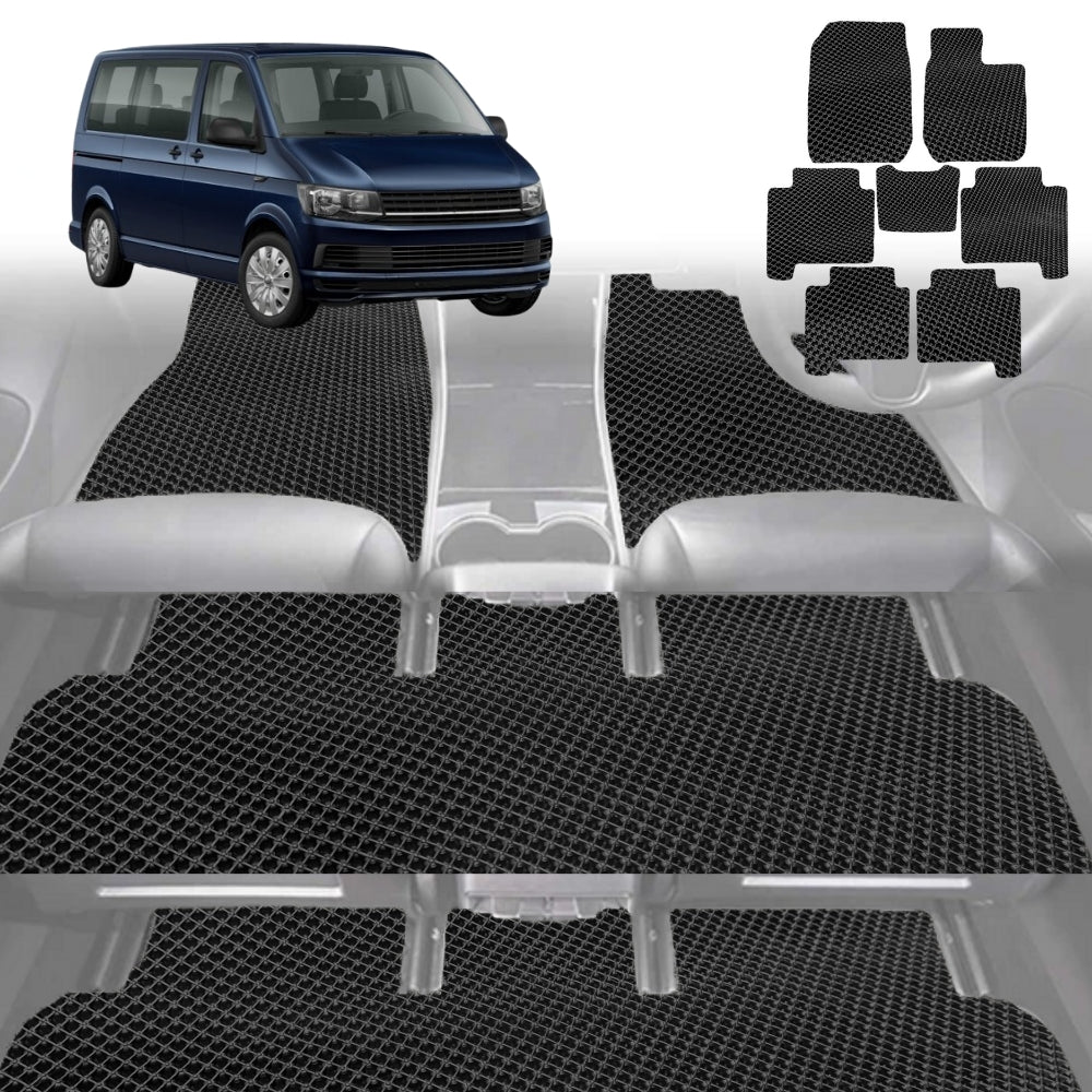 6D Diamond Car Floor Mats for VolksWagen Multivan 2016-Current-Ultimate Set-Black-Outback GT