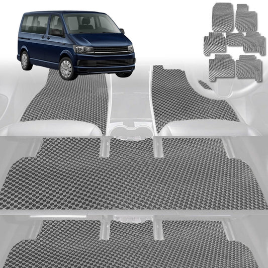 6D Diamond Car Floor Mats for VolksWagen Multivan 2016-Current-Ultimate Set-Grey-Outback GT