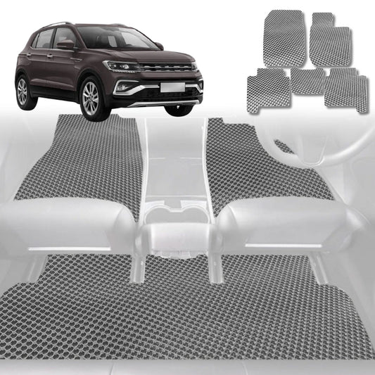 6D Diamond Car Floor Mats for VolksWagen T-Cross 2020-Current-Full Set-Grey-Outback GT