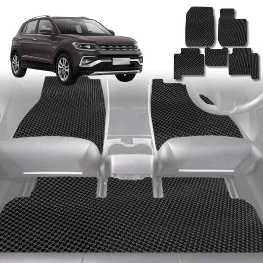 6D Diamond Car Floor Mats for VolksWagen T-Cross 2020-Current-Full Set-Black-Outback GT