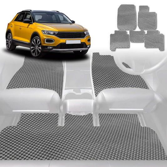 6D Diamond Car Floor Mats for VolksWagen T-Roc 2017-Current-Full Set-Grey-Outback GT