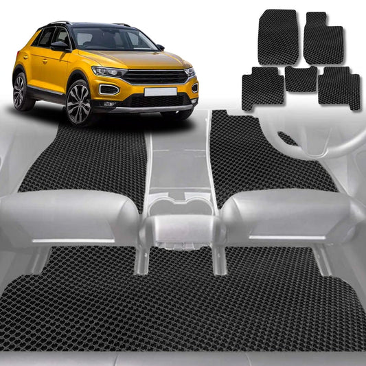 6D Diamond Car Floor Mats for VolksWagen T-Roc 2017-Current-Full Set-Black-Outback GT
