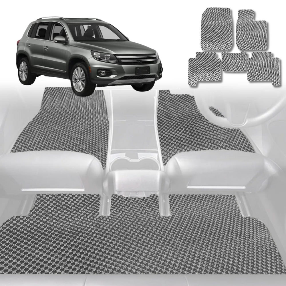 6D Diamond Car Floor Mats for VolksWagen Tiguan 2008-2016-Full Set-Grey-Outback GT