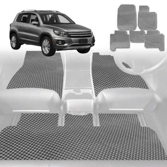 6D Diamond Car Floor Mats for VolksWagen Tiguan 2008-2016-Full Set-Grey-Outback GT