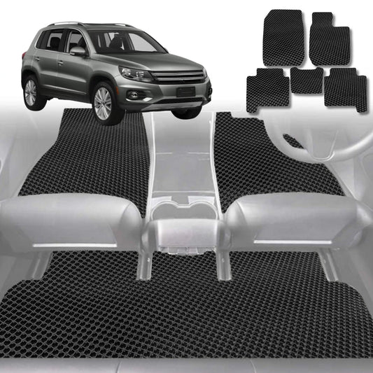 6D Diamond Car Floor Mats for VolksWagen Tiguan 2008-2016-Full Set-Black-Outback GT