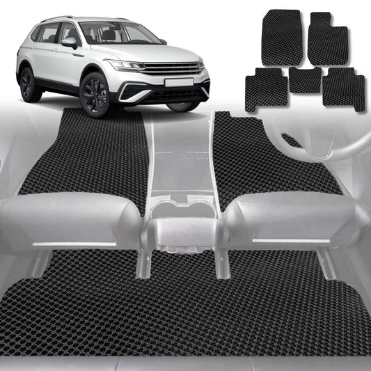 6D Diamond Car Floor Mats for VolksWagen Tiguan 2016-2023 (Life, Elegance, R, R-Line) Full Set-Black-Outback GT