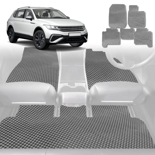 6D Diamond Car Floor Mats for VolksWagen Tiguan 2016-2023 (Life, Elegance, R, R-Line) Full Set-Grey-Outback GT