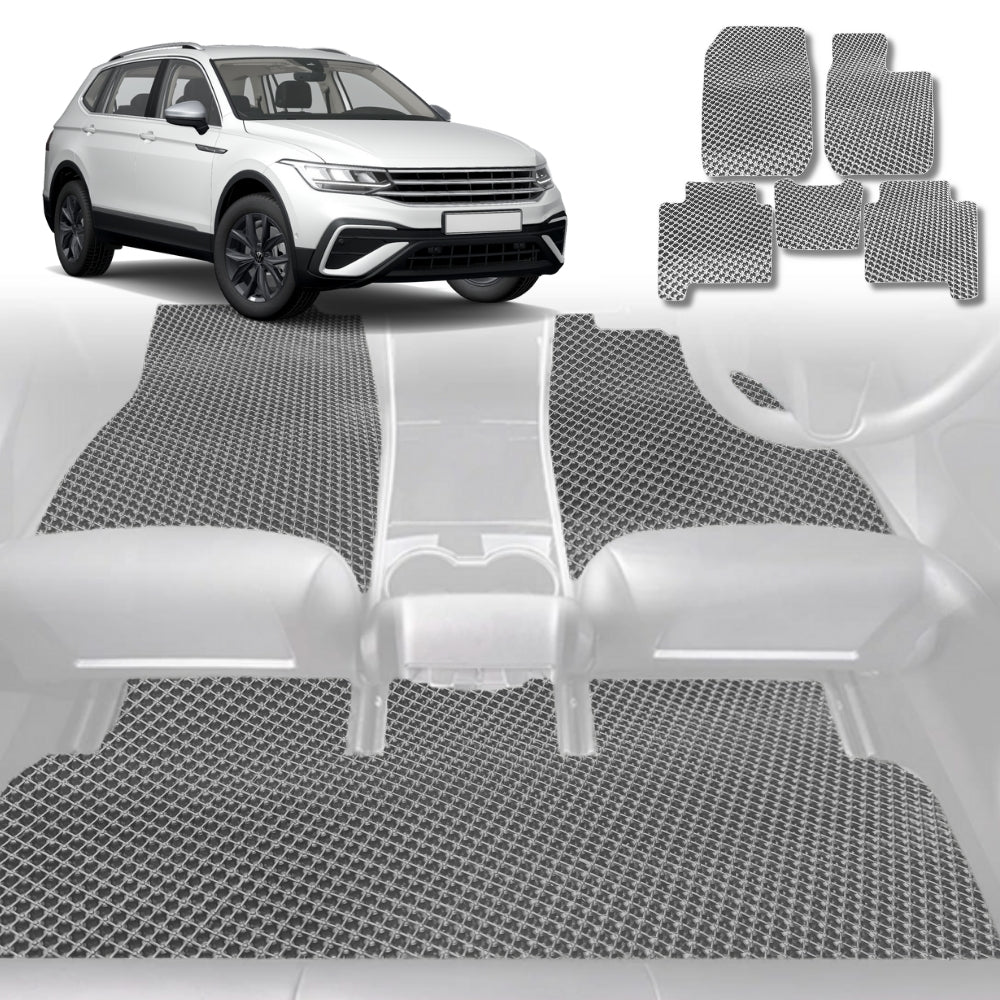 6D Diamond Car Floor Mats for VolksWagen Tiguan 2016-2023-Full Set-Grey-Outback GT
