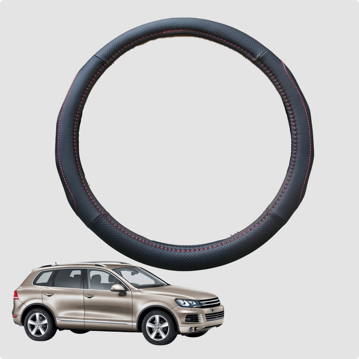 Steering Wheel Cover for VolksWagen Touareg 2011-2017 38CM Leather | Circle