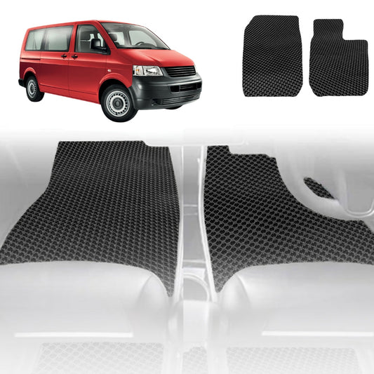 6D Diamond Car Floor Mats for VolksWagen Transporter 2004-Current-Front Set-Black-Outback GT