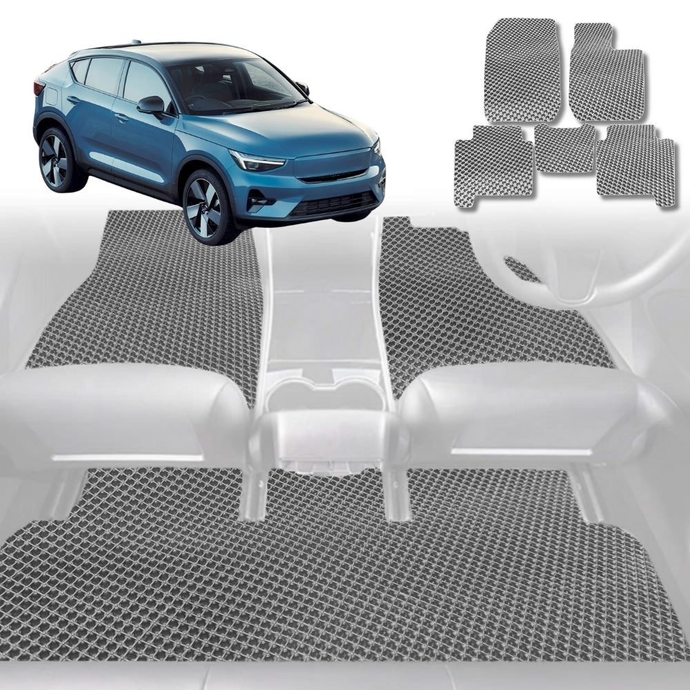 6D Diamond Car Floor Mats for Volvo C40 2021-Current-Full Set-Grey-Outback GT