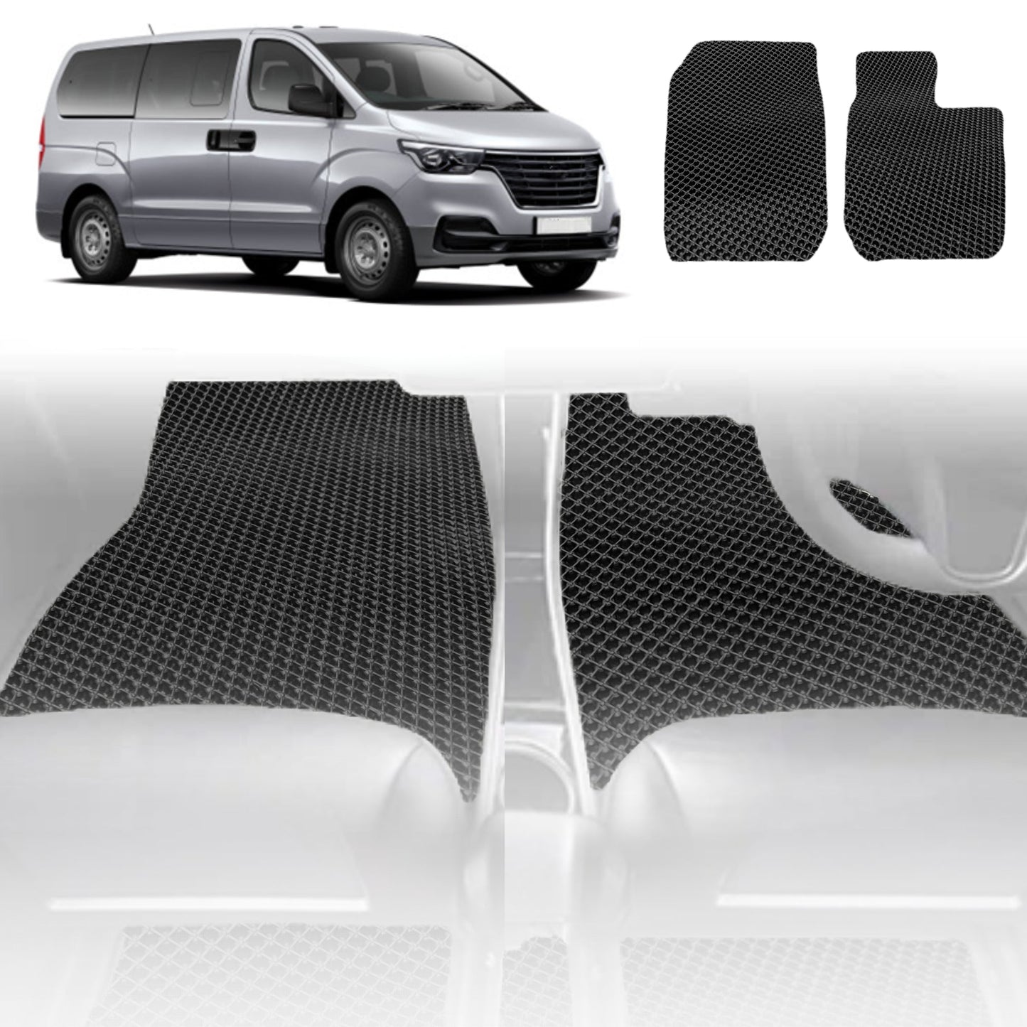 6D Diamond Car Floor Mats for Hyundai iLoad 2007-Current-Front Set-Black-Outback GT