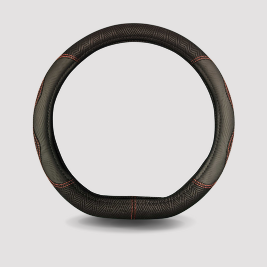 Leather Steering Wheel Cover 38CM D-Shape Black